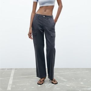 COPY - Zara high rise straight leg cargo pant in navy